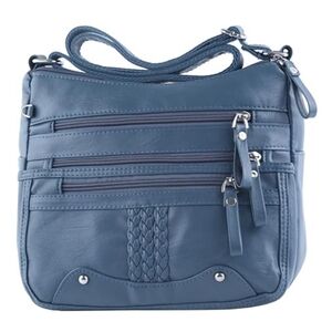 10 Pockets Crossbody Purse Ladies Soft PU Leather Shoulder bag Blue